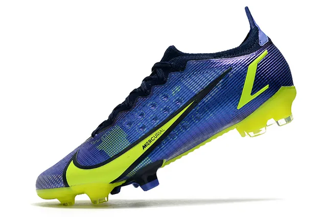 Nike Mercurial Bleu Jaune Bas-Coupé Ajustement Dynamique Col Système de Lacets Asymétrique Ground Ferme Chaussures de Football 4