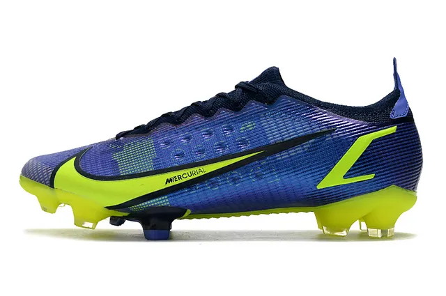 Nike Mercurial Bleu Jaune Bas-Coupé Ajustement Dynamique Col Système de Lacets Asymétrique Ground Ferme Chaussures de Football 5