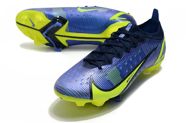 Nike Mercurial Bleu Jaune Bas-Coupé Ajustement Dynamique Col Système de Lacets Asymétrique Ground Ferme Chaussures de Football 6