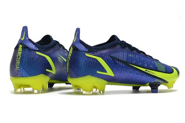 Nike Mercurial Bleu Jaune Bas-Coupé Ajustement Dynamique Col Système de Lacets Asymétrique Ground Ferme Chaussures de Football 7