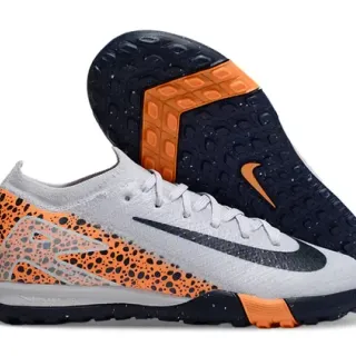 Nike Mercurial Zapatillas de fútbol Turf Gris Naranja Knit Upper Speckled Overlay