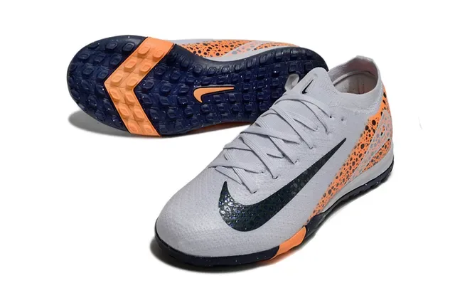 Nike Mercurial Chuteira de futebol Turf Cinza Laranja Knit Upper Speckled Overlay 3