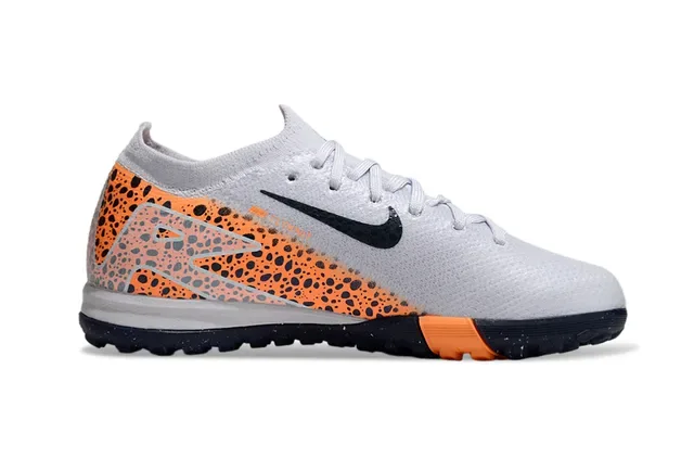 Nike Mercurial Chuteira de futebol Turf Cinza Laranja Knit Upper Speckled Overlay 5