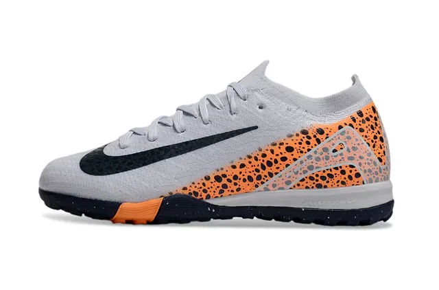 Nike Mercurial Chuteira de futebol Turf Cinza Laranja Knit Upper Speckled Overlay 6