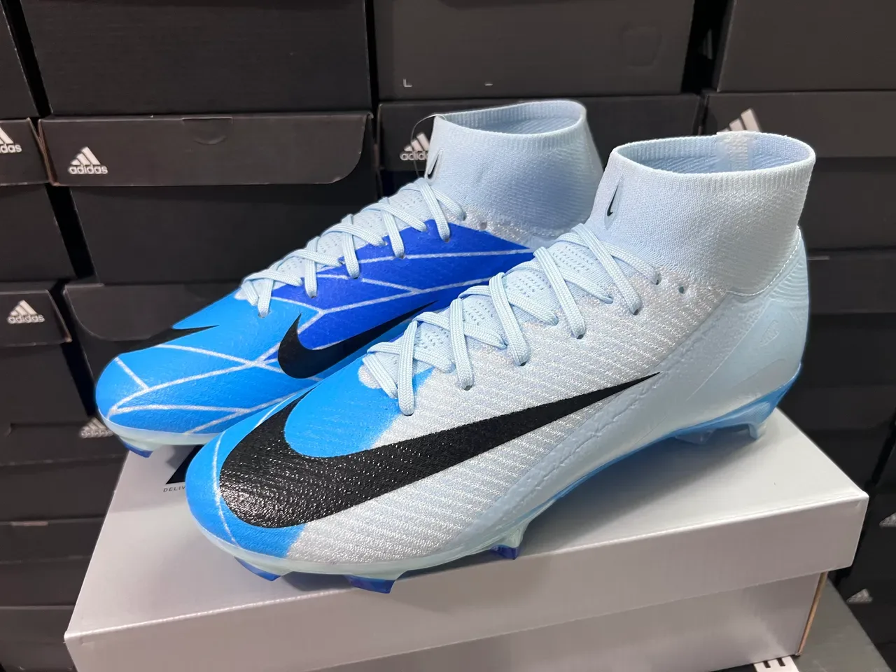 Nike Mercurial Superfly High-Cut Bleu Clair Argent Firm-Ground Chaussures de football 7