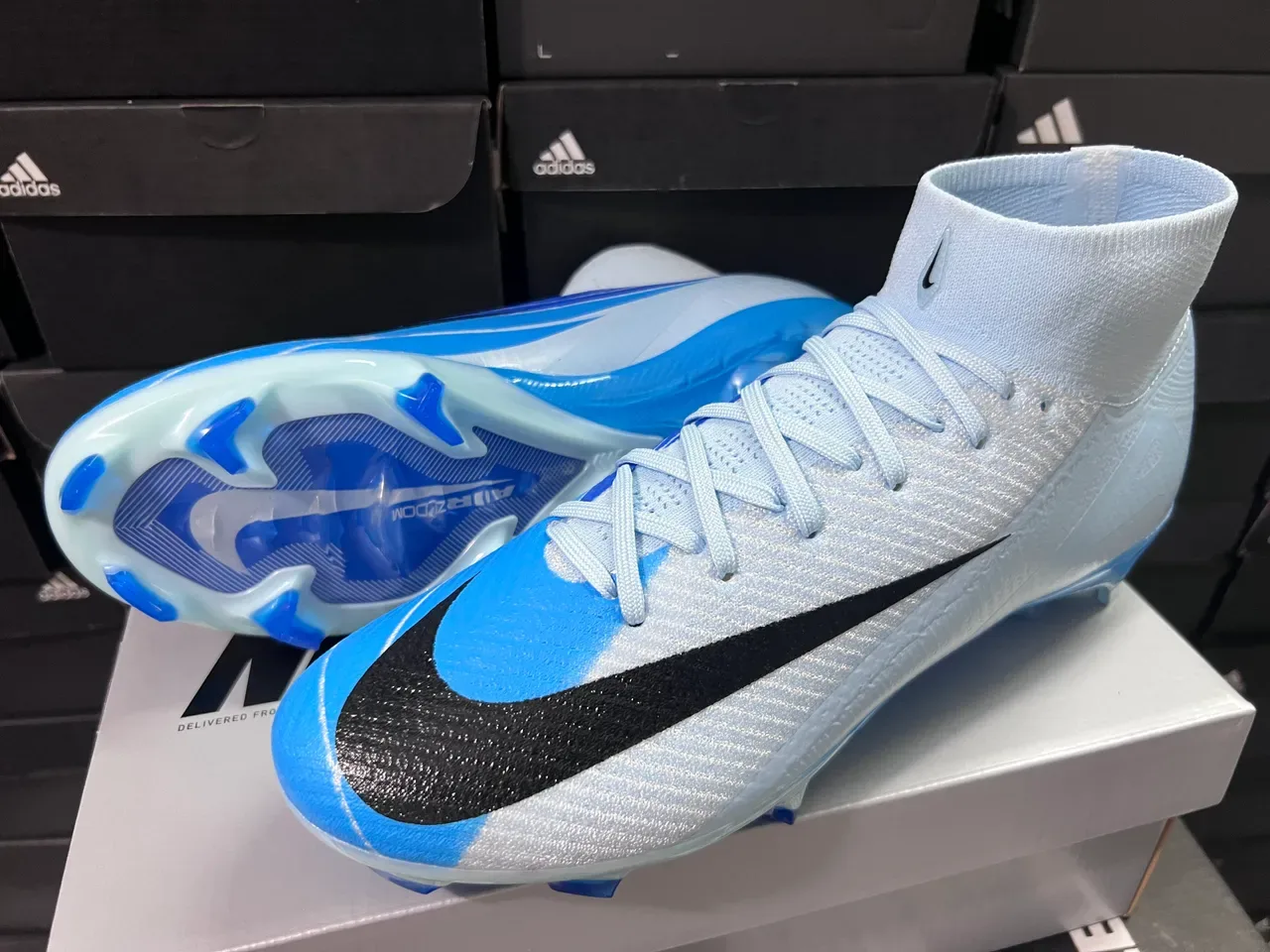 Nike Mercurial Superfly High-Cut Bleu Clair Argent Firm-Ground Chaussures de football 8