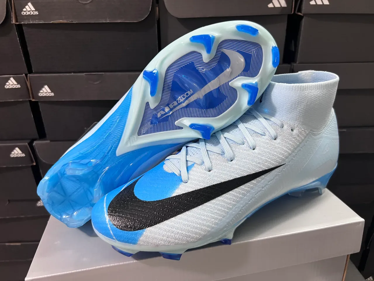 Nike Mercurial Superfly High-Cut Bleu Clair Argent Firm-Ground Chaussures de football 9