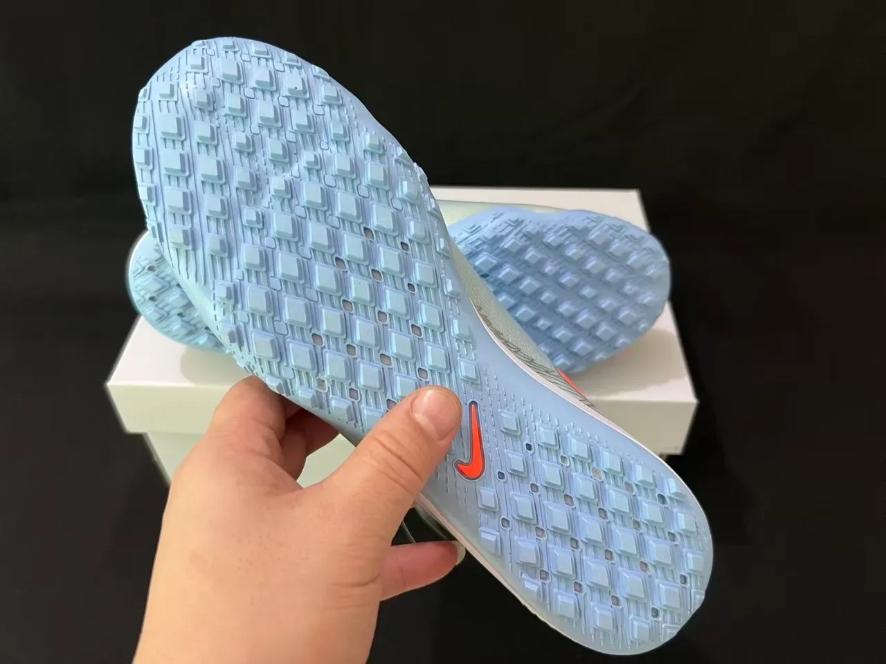 Nike Mercurial Sapatos de futebol Turf Azul Claro Laranja Iridescente 2