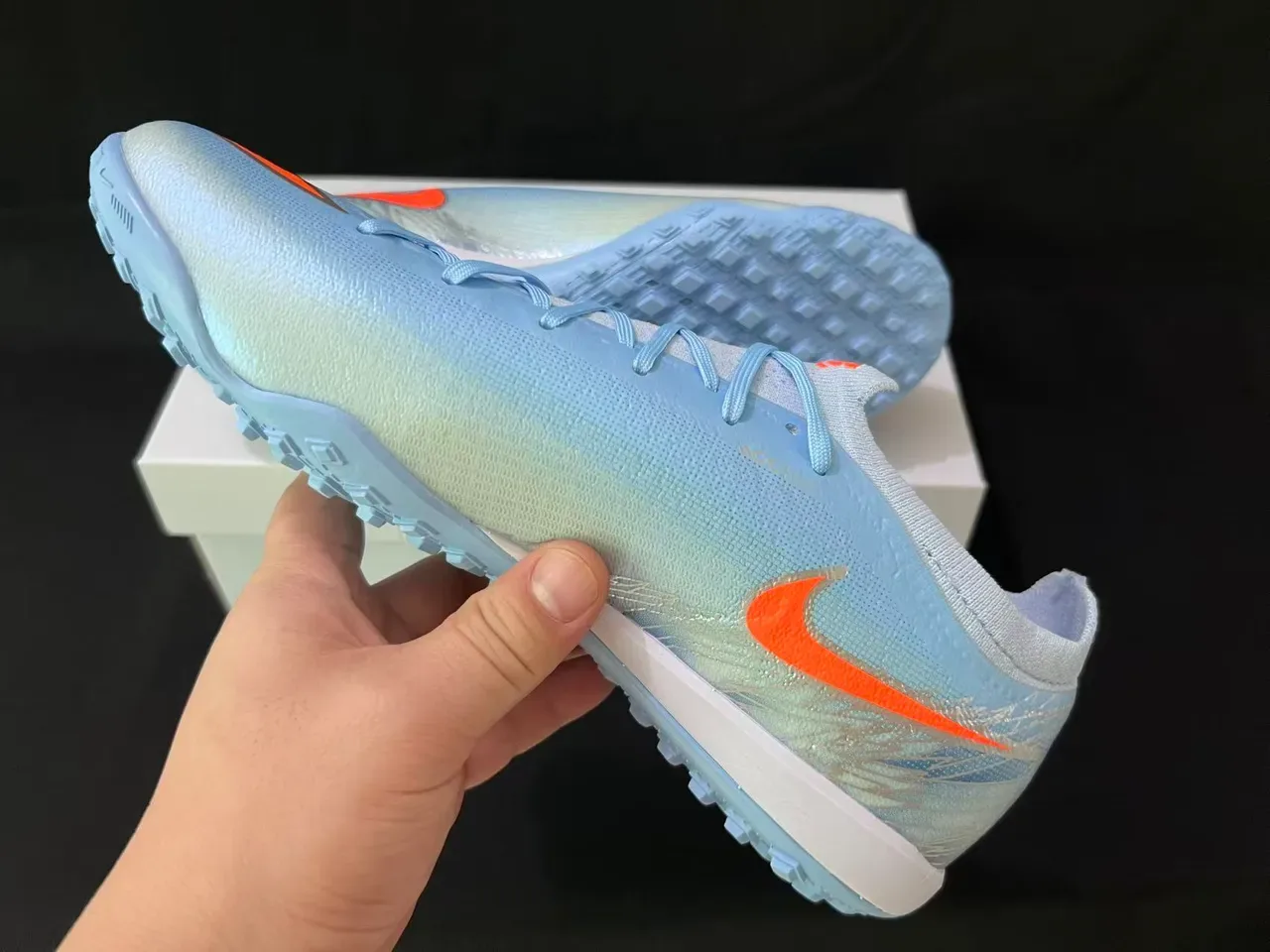 Nike Mercurial Sapatos de futebol Turf Azul Claro Laranja Iridescente 4