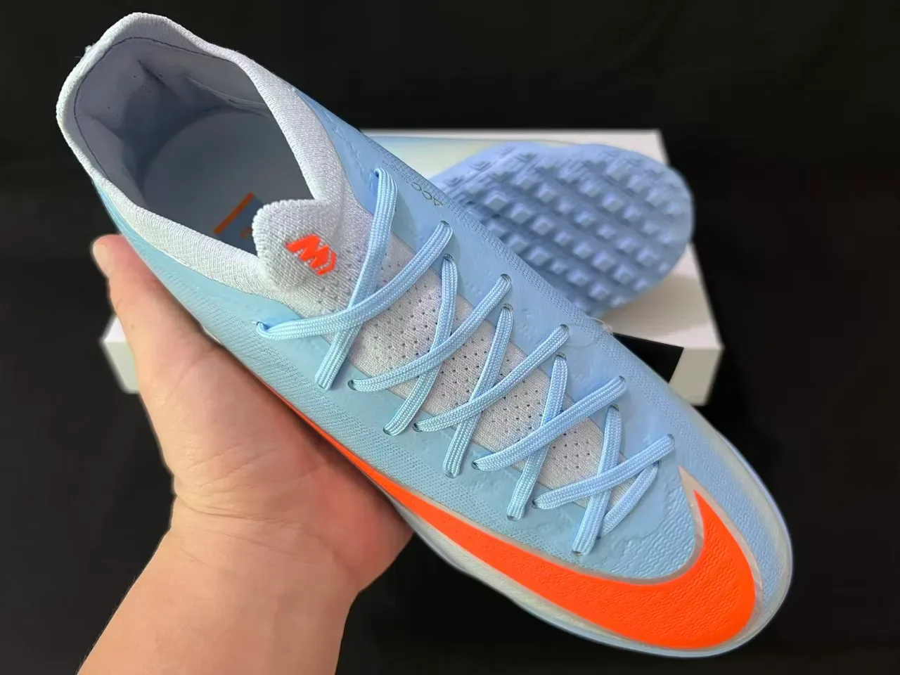 Nike Mercurial Sapatos de futebol Turf Azul Claro Laranja Iridescente 5