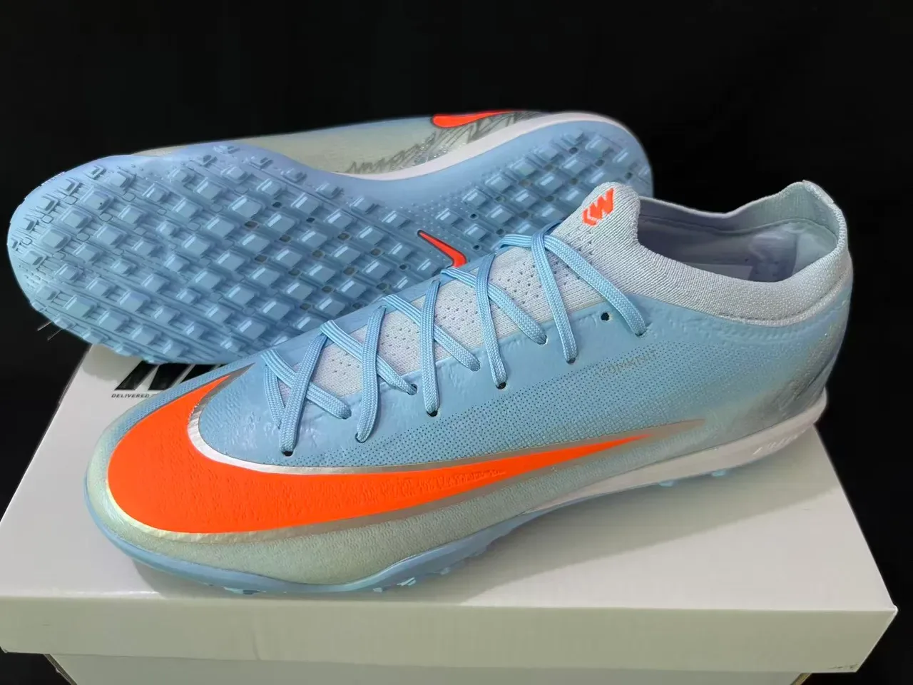 Nike Mercurial Sapatos de futebol Turf Azul Claro Laranja Iridescente 9