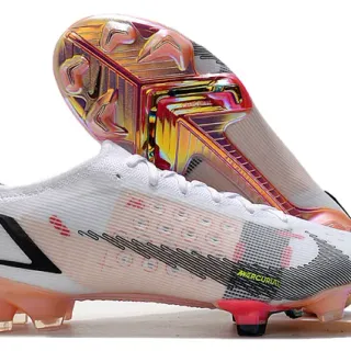 Nike Mercurial Zapatillas de fútbol blancas multicolores de bajo corte con cordones en la parte superior de malla sintética para terreno firme