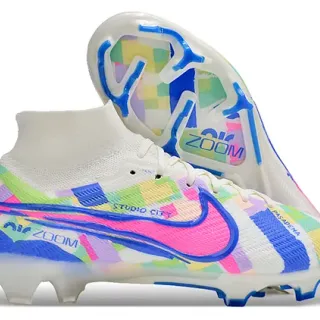 Nike Multicolor White High-Top Flyknit Collar Geometric Print Firm-Ground Soccer Shoes