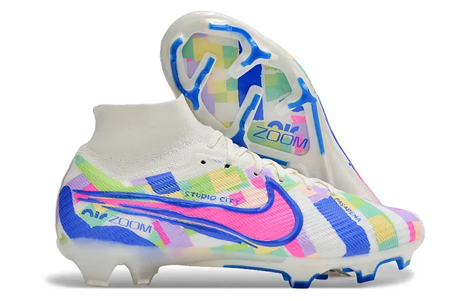 Nike Multicolor White High-Top Flyknit Collar Geometric Print Firm-Ground Soccer Shoes 1
