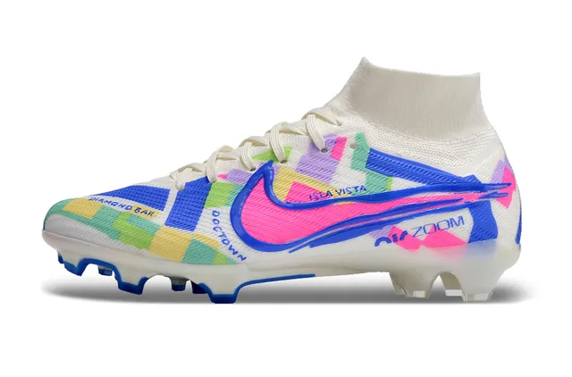 Nike Multicolor White High-Top Flyknit Collar Geometric Print Firm-Ground Soccer Shoes 6