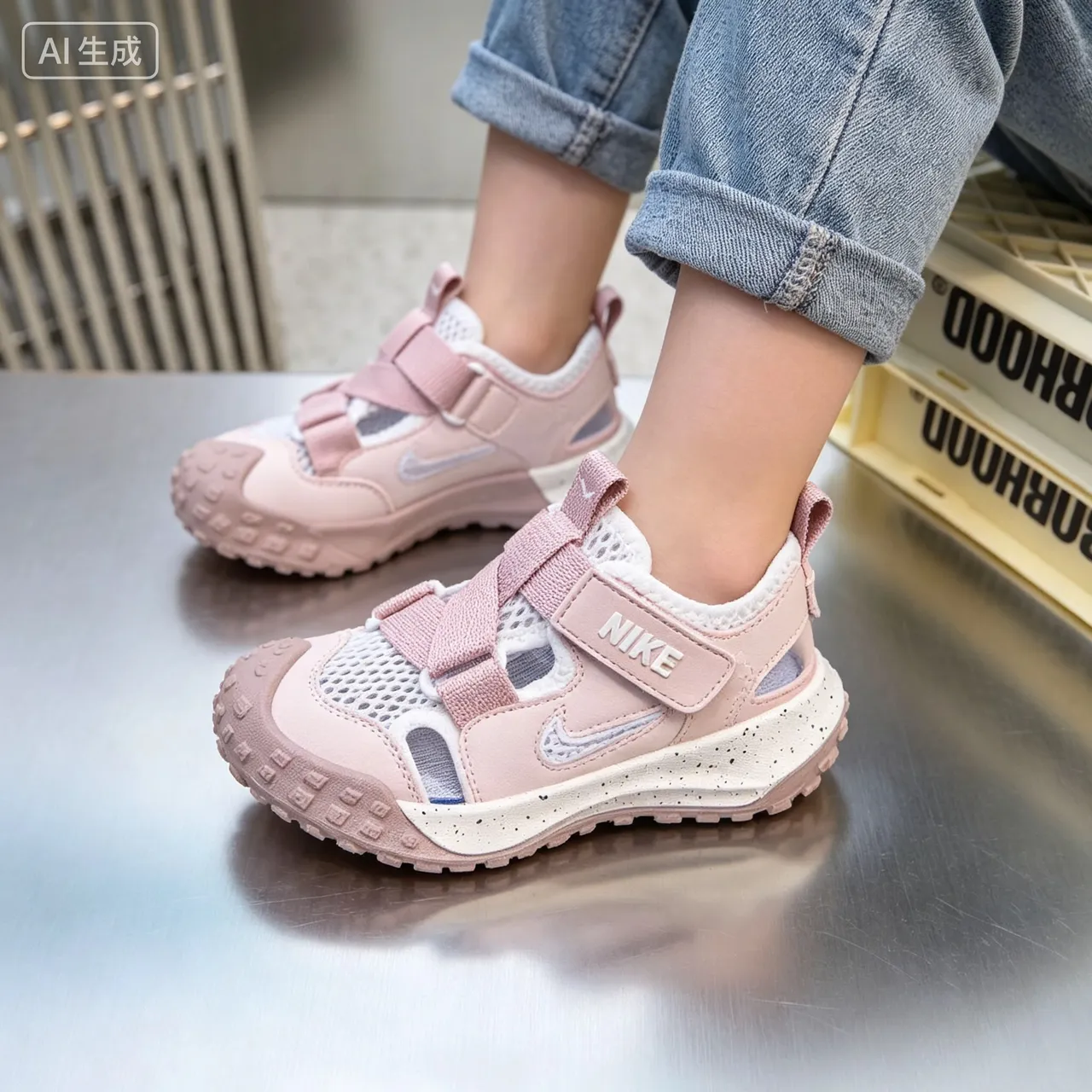 Nike Navy Red Multi-Strap Mesh Upper Casual Sandals 21