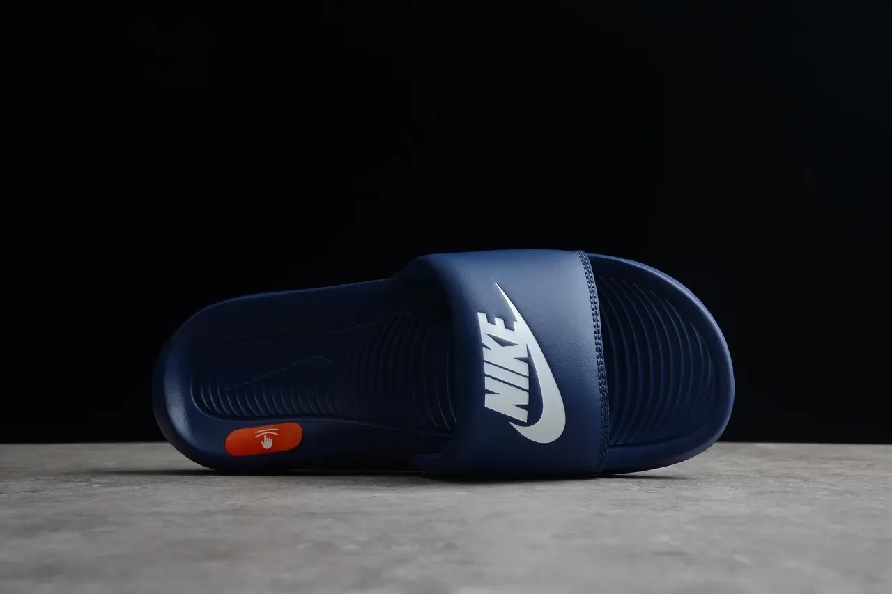 Nike Navy White Single-Strap Molded Footbed Slippers 9