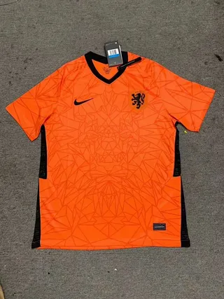 Nike Netherlands 2019–2020 Home Orange Black Geometric Lion Motif Jersey 2