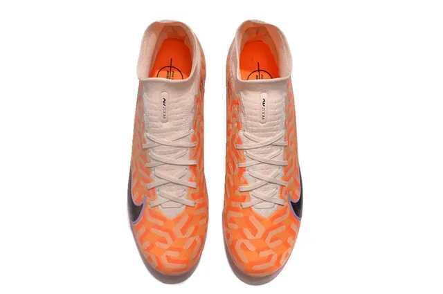 Nike Orange Beige High-Cut Flyknit Upper Geometric Pattern Firm-Ground Soccer Shoes 2