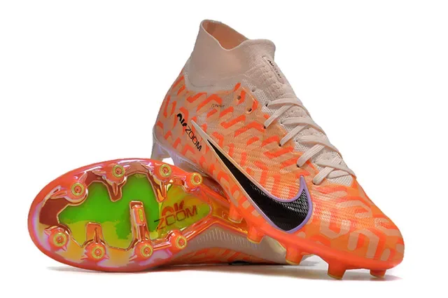 Nike Orange Beige High-Cut Flyknit Upper Geometric Pattern Firm-Ground Soccer Shoes 3