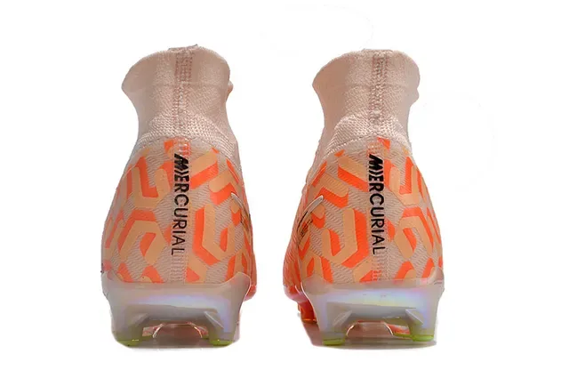 Nike Orange Beige High-Cut Flyknit Upper Geometric Pattern Firm-Ground Soccer Shoes 4