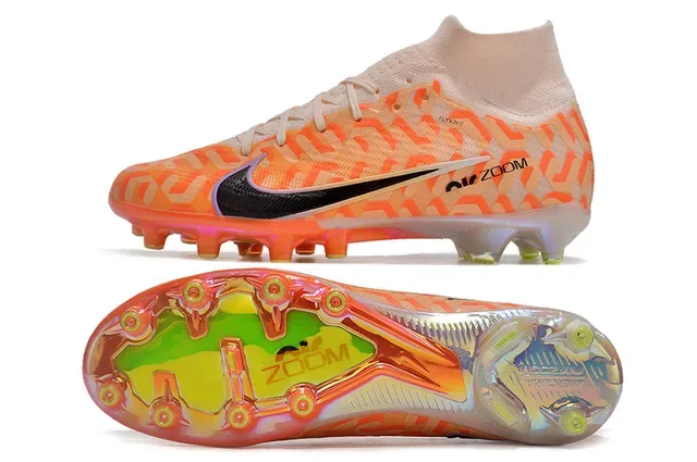 Nike Orange Beige High-Cut Flyknit Upper Geometric Pattern Firm-Ground Soccer Shoes 5