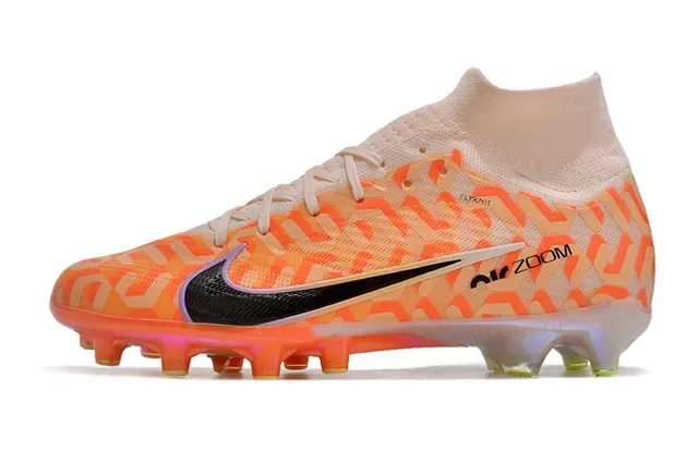 Nike Orange Beige High-Cut Flyknit Upper Geometric Pattern Firm-Ground Soccer Shoes 8