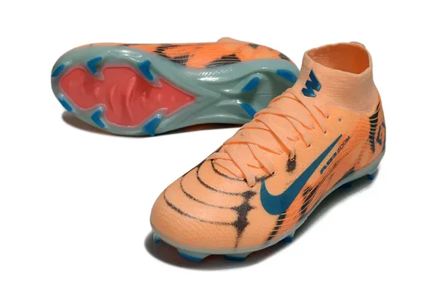 Nike Laranja Azul Chuteiras de Futebol de Corte Alto com Upper Sintético para gramado firme 6