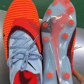 Nike Orange Blue Knit Upper Asymmetrical Lacing Firm-Ground Soccer Shoes