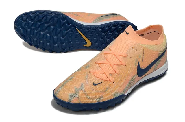 Nike Orange Navy Knit Upper Wave-Patterned Turf Soccer Shoes 4