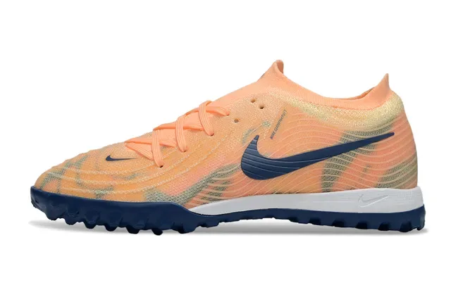 Nike Orange Navy Knit Upper Wave-Patterned Turf Soccer Shoes 7