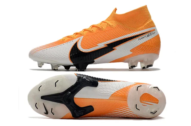 Nike Sapatos de futebol com upper knit laranja branco, cadarços assimétricos, para solo firme 2