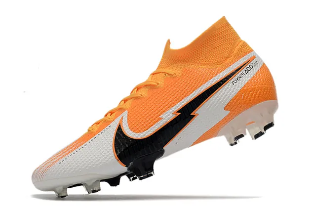 Nike Sapatos de futebol com upper knit laranja branco, cadarços assimétricos, para solo firme 4