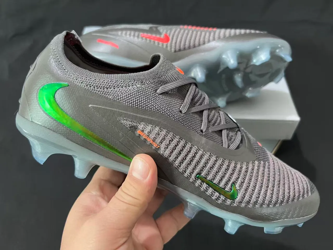 Nike Phantom GT Black Iridescent Green Firm-Ground Soccer Shoes 6