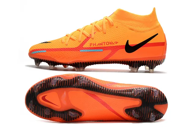 Nike Phantom GT Laranja Preto Alto Colar Meia Ajustável Campo Firme Sapatilhas de Futebol 3
