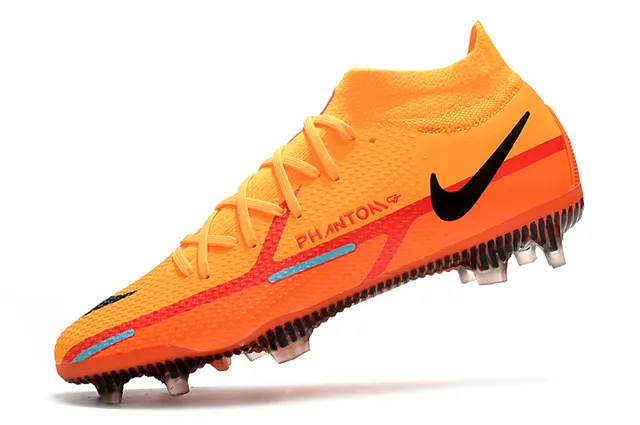 Nike Phantom GT Laranja Preto Alto Colar Meia Ajustável Campo Firme Sapatilhas de Futebol 5