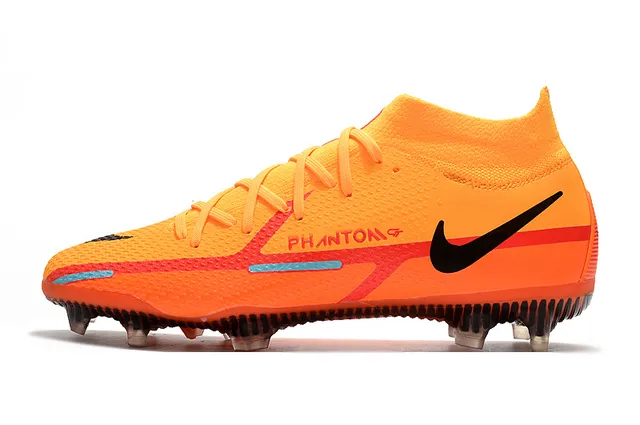Nike Phantom GT Laranja Preto Alto Colar Meia Ajustável Campo Firme Sapatilhas de Futebol 6