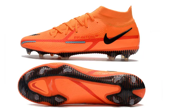Nike Phantom GT Laranja Preto Alto Colar Meia Ajustável Campo Firme Sapatilhas de Futebol 9