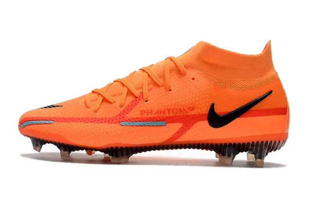 Nike Phantom GT Laranja Preto Alto Colar Meia Ajustável Campo Firme Sapatilhas de Futebol 12