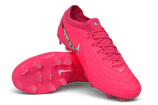 Nike Phantom GT rosa prata texturizado com onda upper sintético Metallic Swoosh sapatos de futebol para gramado firme 4