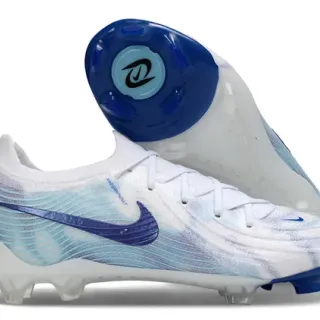 Nike Phantom GT White Blue Knit Upper Wave-Patterned Overlay Firm-Ground Soccer Shoes