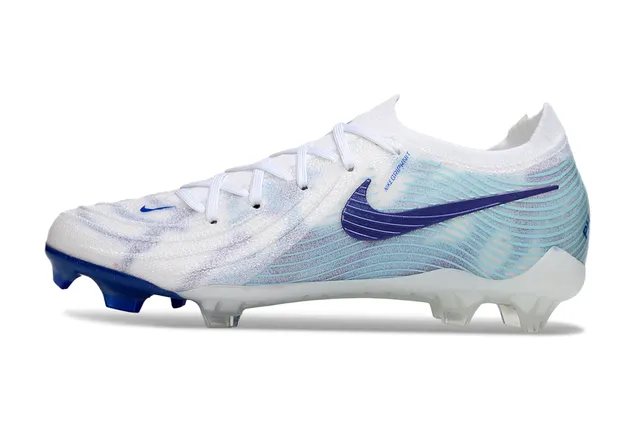 Nike Phantom GT White Blue Knit Upper Wave-Patterned Overlay Firm-Ground Soccer Shoes 6