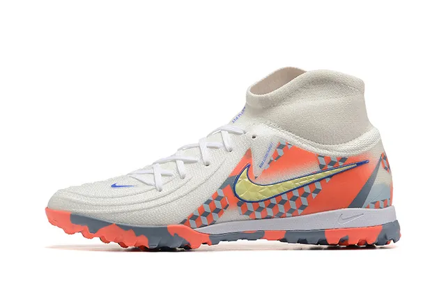 Nike Phantom GT Blanc Multicolore Col de Chaussette Imprimé Géométrique Chaussures de Football en Herbe 10