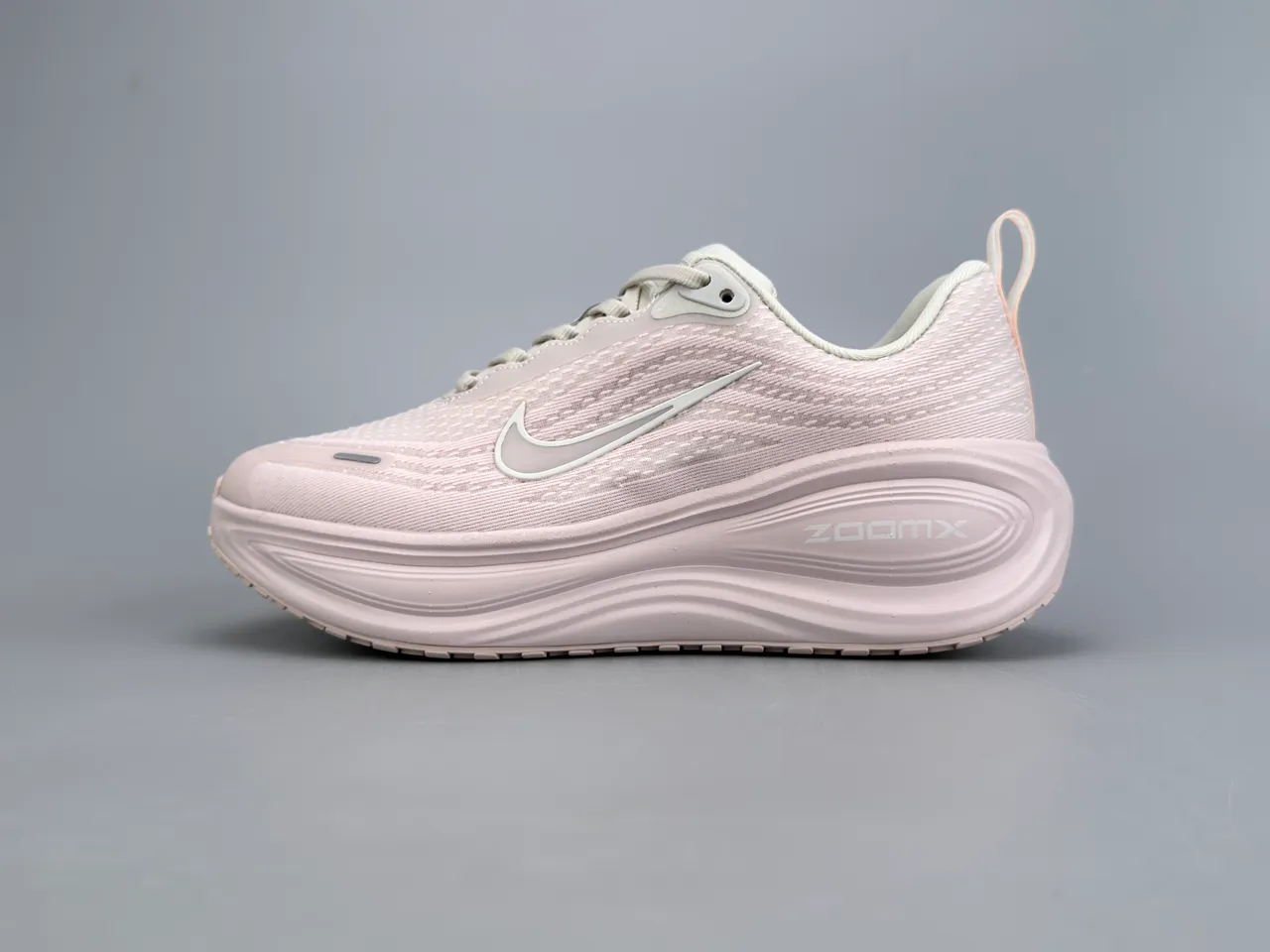 Nike Tênis Running Upper Knit Engineered Rosa Cinza Solado Médio Esculpido Ondulado 5