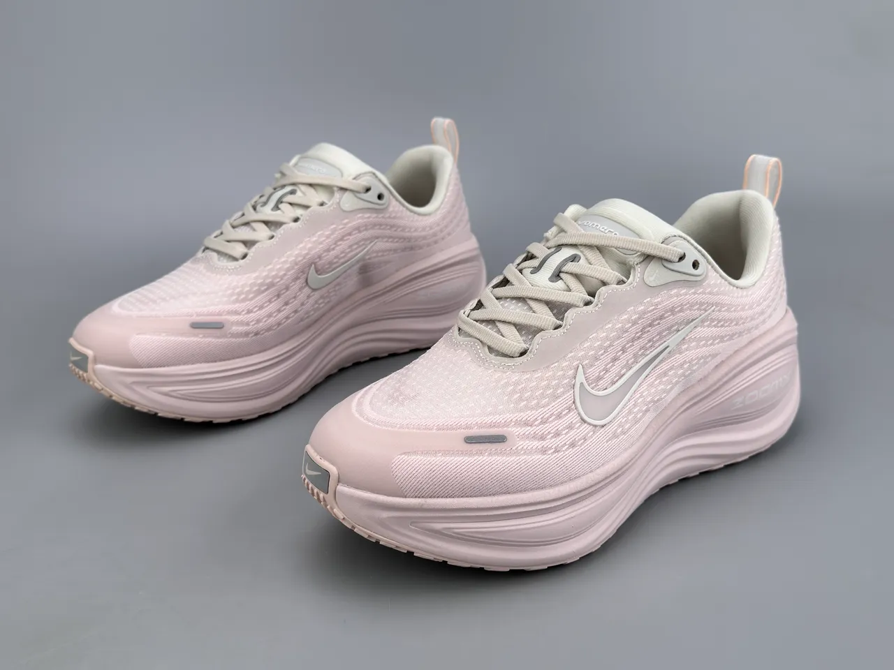 Nike Tênis Running Upper Knit Engineered Rosa Cinza Solado Médio Esculpido Ondulado 3