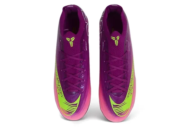 Nike حذاء كرة القدم مع تدرج قزحي الألوان الوردي والأرجواني وسووش نيون ليمون للأرضية الصلبة 2