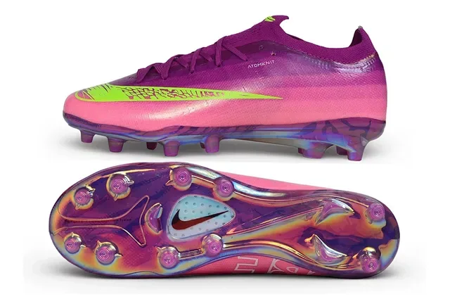 Nike حذاء كرة القدم مع تدرج قزحي الألوان الوردي والأرجواني وسووش نيون ليمون للأرضية الصلبة 5