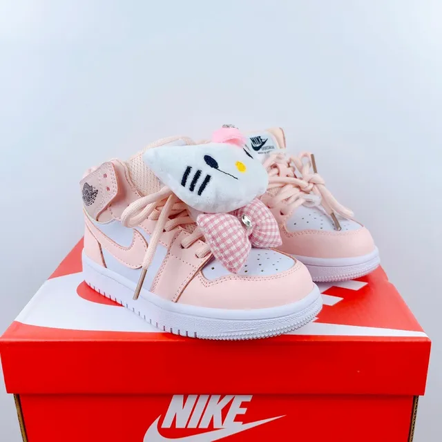Nike Pink White High-Top Perforated Leather Upper Basketball Shoes 2