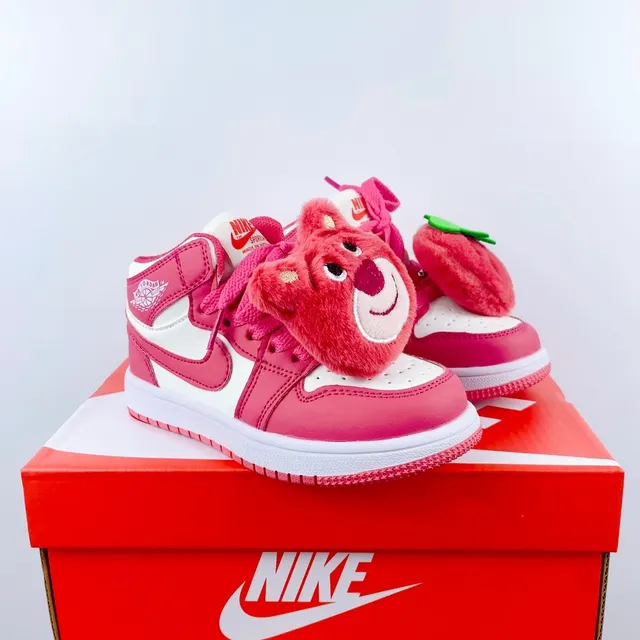 Nike Pink White High-Top Perforated Leather Upper Basketball Shoes 4