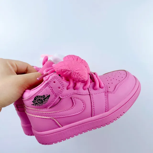 Nike Pink White High-Top Perforated Leather Upper Basketball Shoes 8
